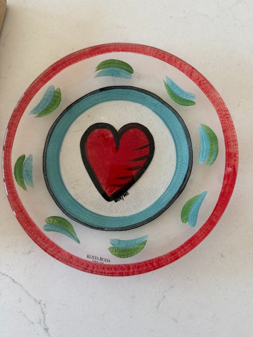 Kosta Boda Heart Service Plate 13” Platter Hand Painted Ulrica Hydman Vallien